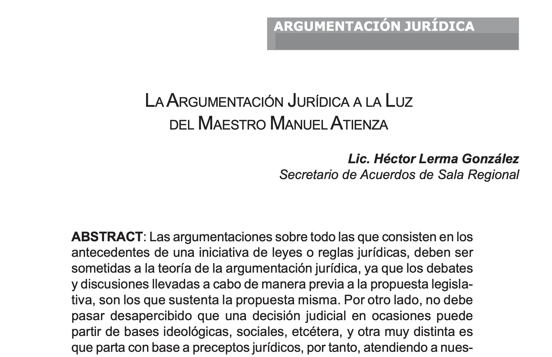 La Argumentación Jurídica A La Luz Del Maestro Manuel Atienza